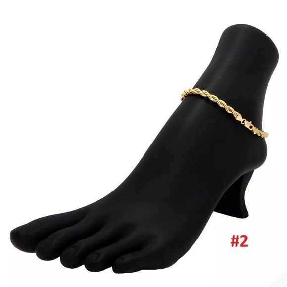 14K Gold Plated Stamped Ankle Bracelets - Picture 3 of 5